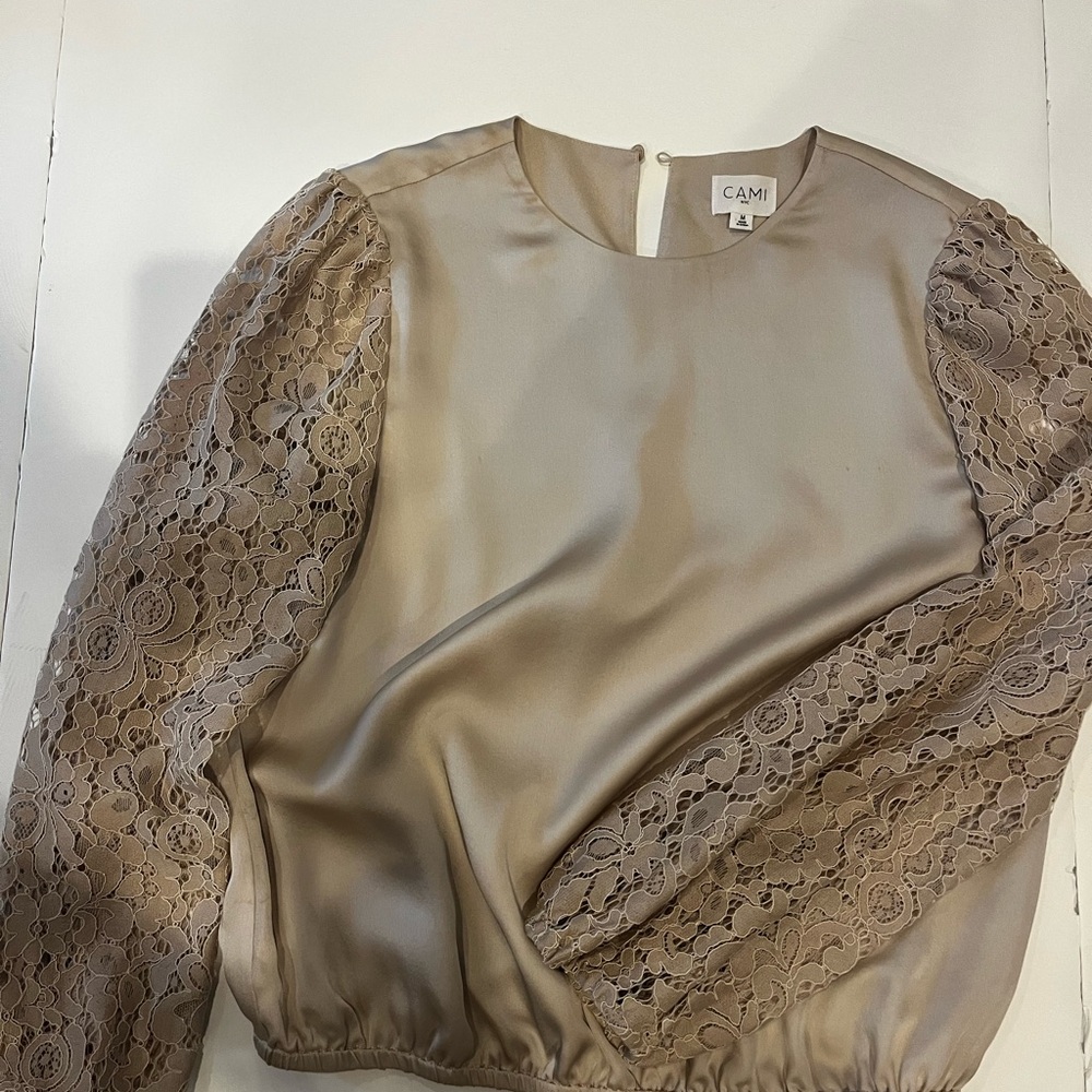 Ami Cream Long Sleeve Blouse with Lace and Buttoned Details